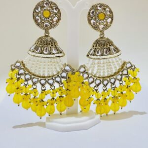 Chand Bali Kundan Earrings (Mustard)