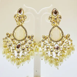 Kundan Earrings-Milky White