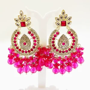 Chand Bali Kundan Earrings-Ruby Pink