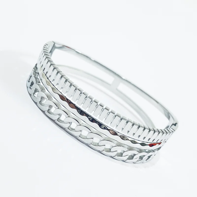 Linked Track Silver Bracelet - Image 2