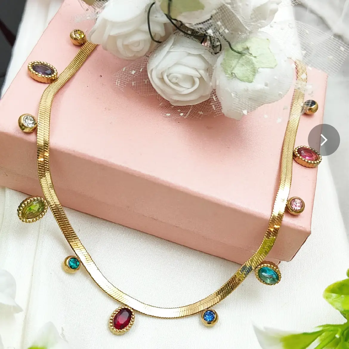 Multi Color Oval Charms Necklace - Image 3