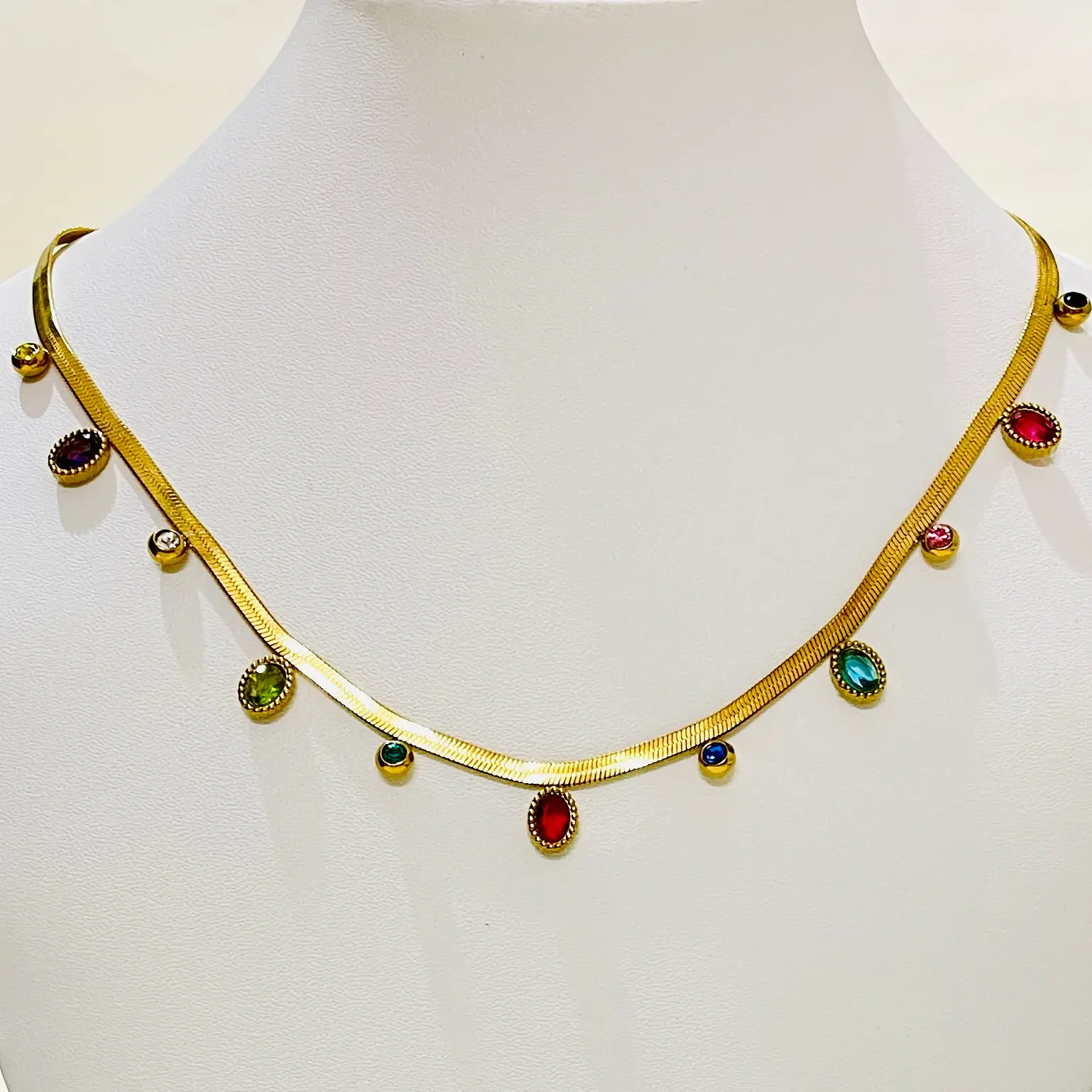 Multi Color Oval Charms Necklace