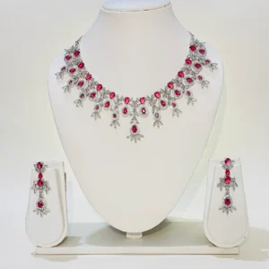 Ruby Pink American Diamond Necklace Set