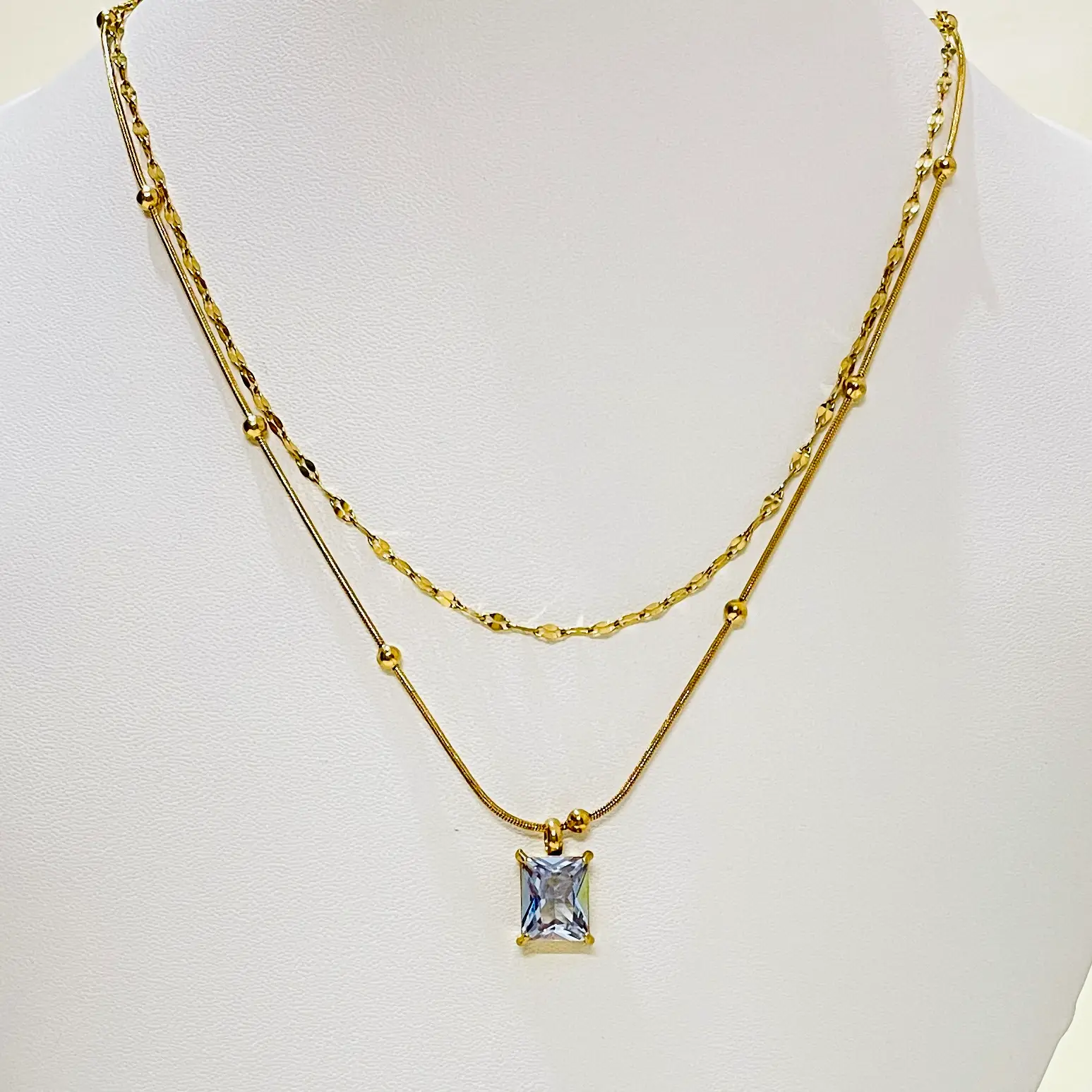 White Stone Double Layer Necklace
