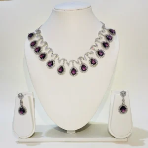 Wine Drop American Diamond Necklace Set