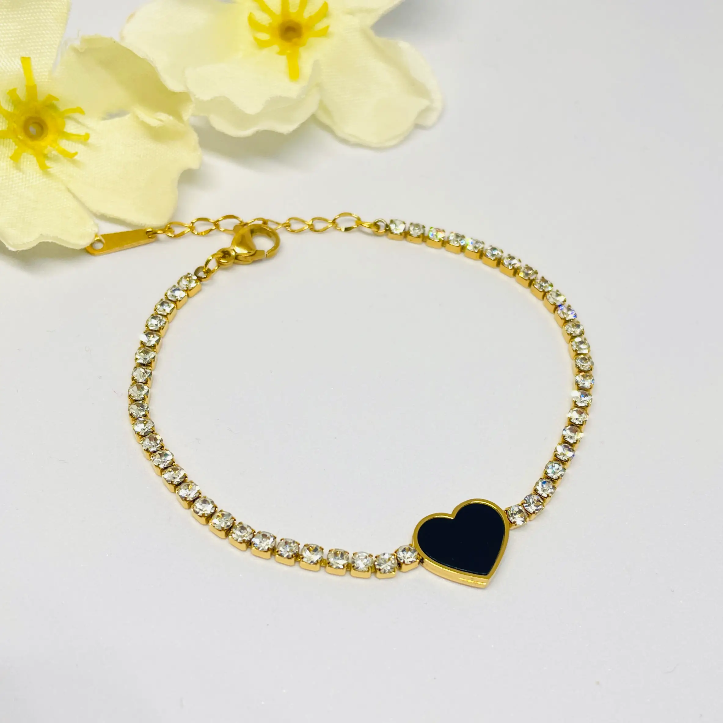 Black Heart Tennis Chain Bracelet