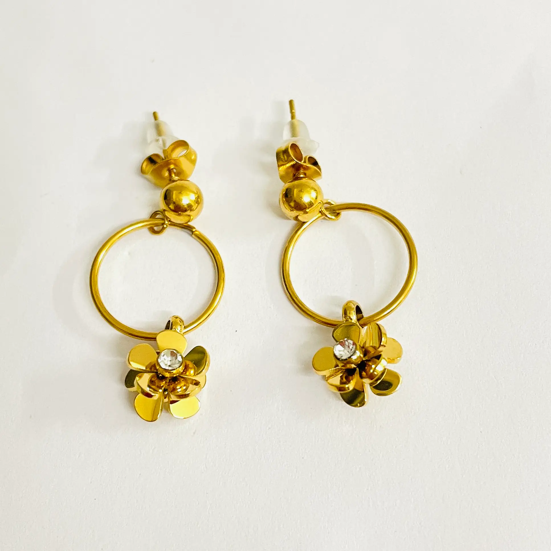 Flower on Ring Anti Tarnish Earrings - Image 2