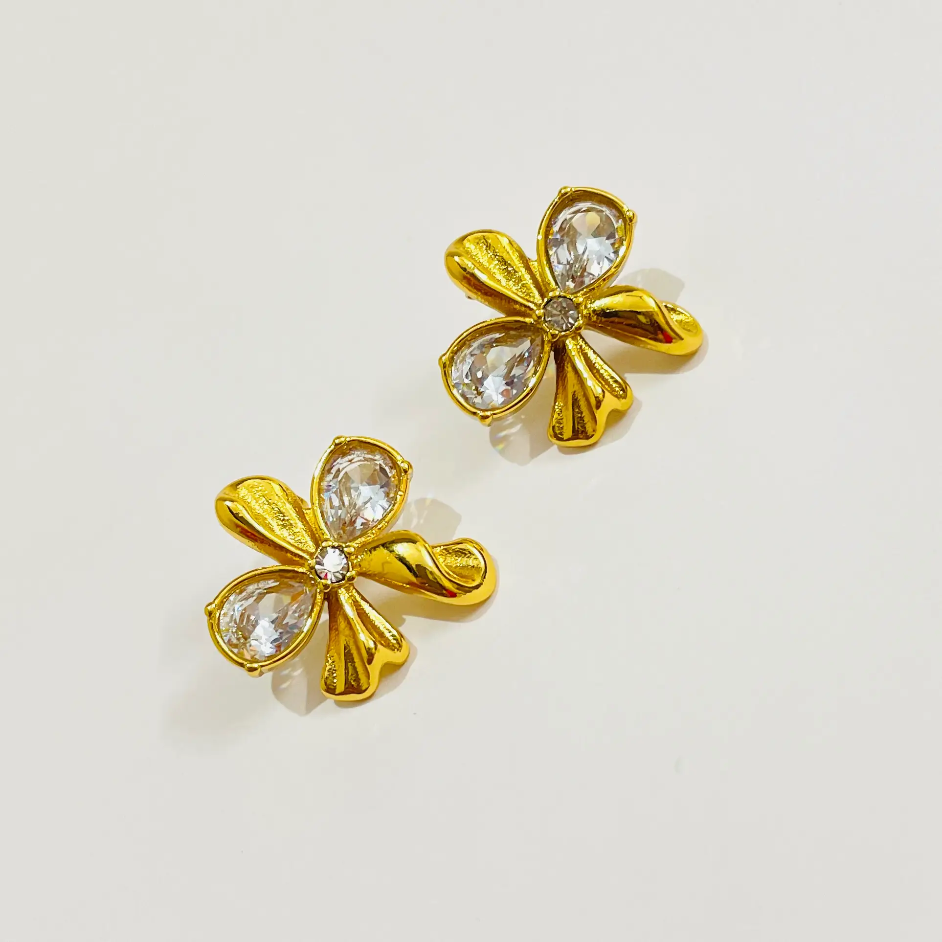Gems on Flower Anti Tarnish Earrings - Image 2