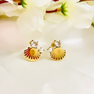 Pearl Gem & Crown Shell Anti Tarnish Earrings