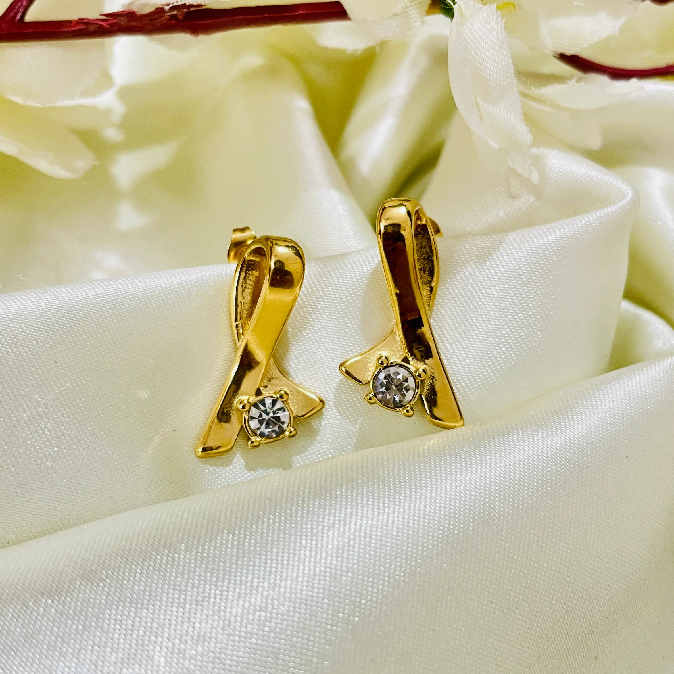 Ribbon & Gem Anti Tarnish Earrings