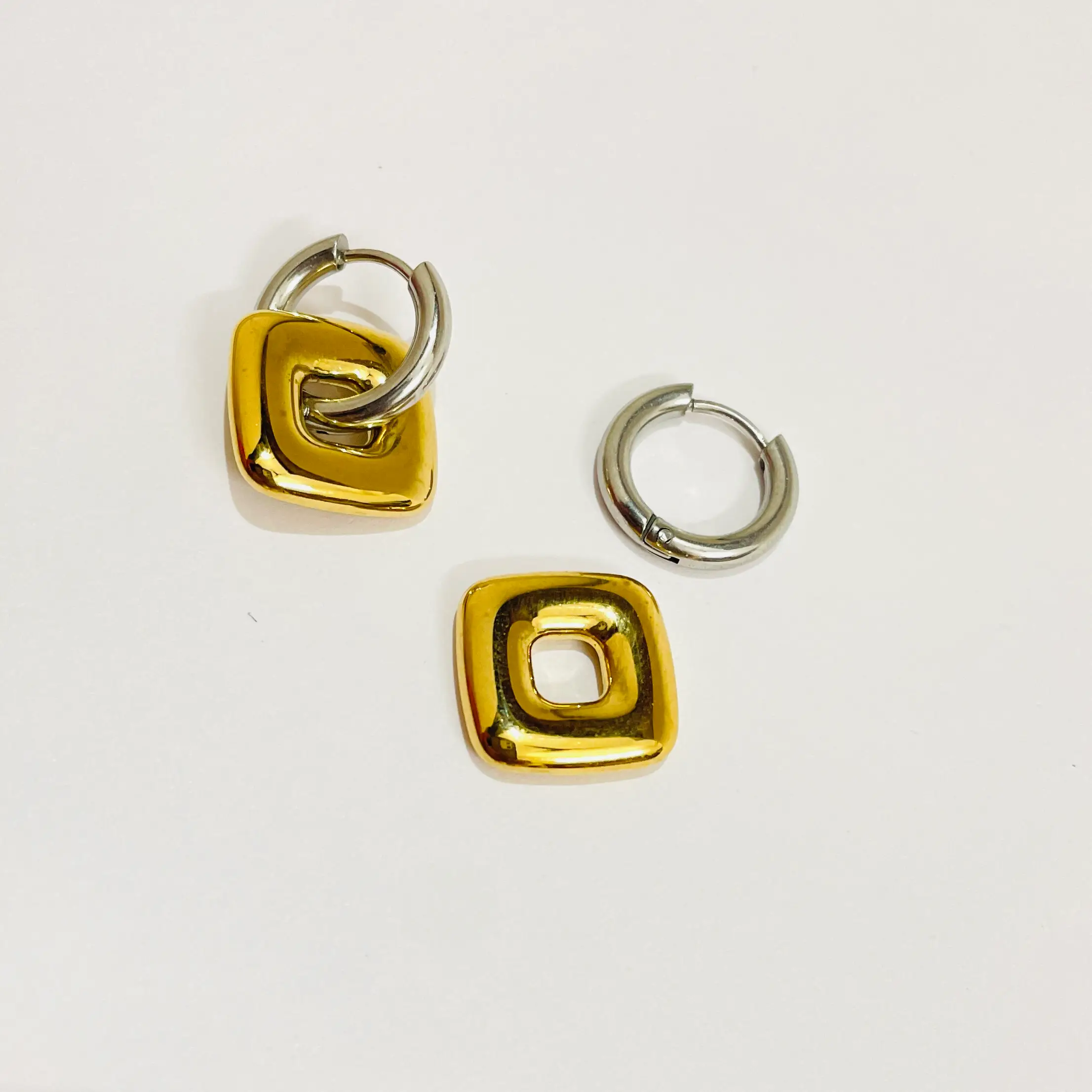 Ring in Square Dual Tone Anti Tarnish Earrings - Image 2