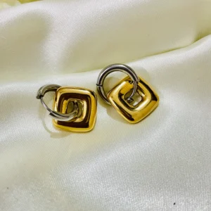 Ring in Square Dual Tone Anti Tarnish Earrings