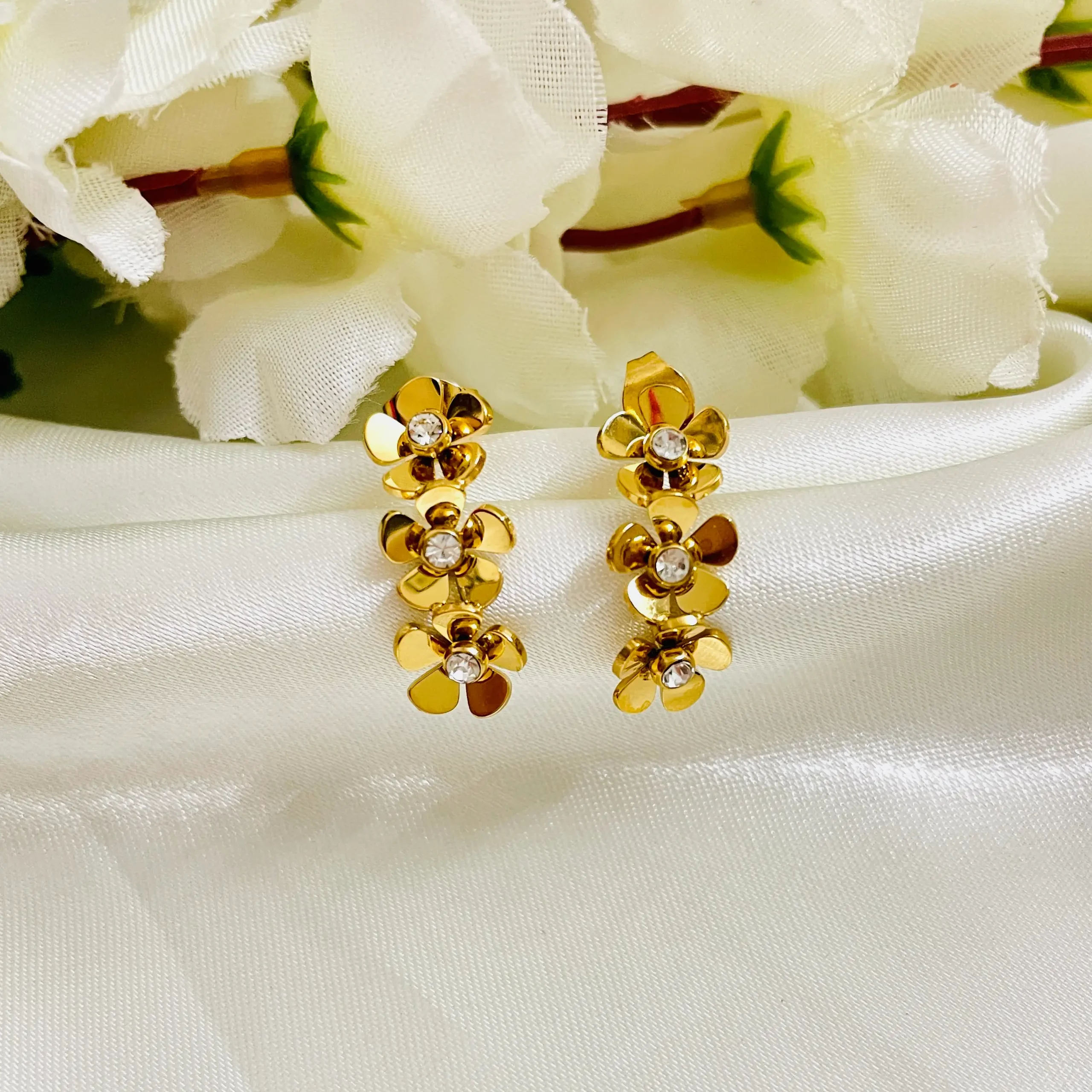 String of Flowers Anti Tarnish Earrings