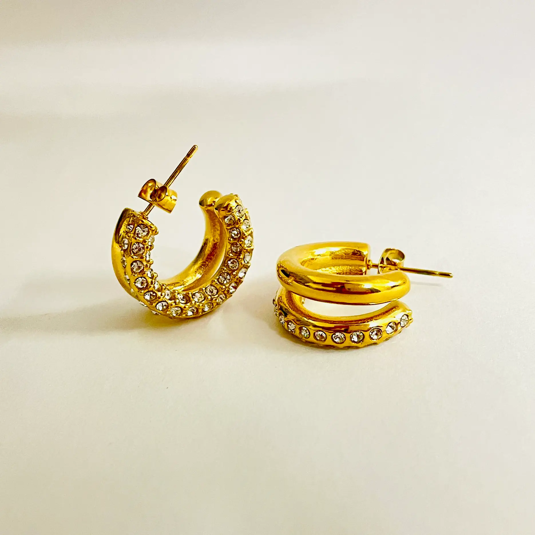 Studded Double Line Hoop Earrings - Image 2