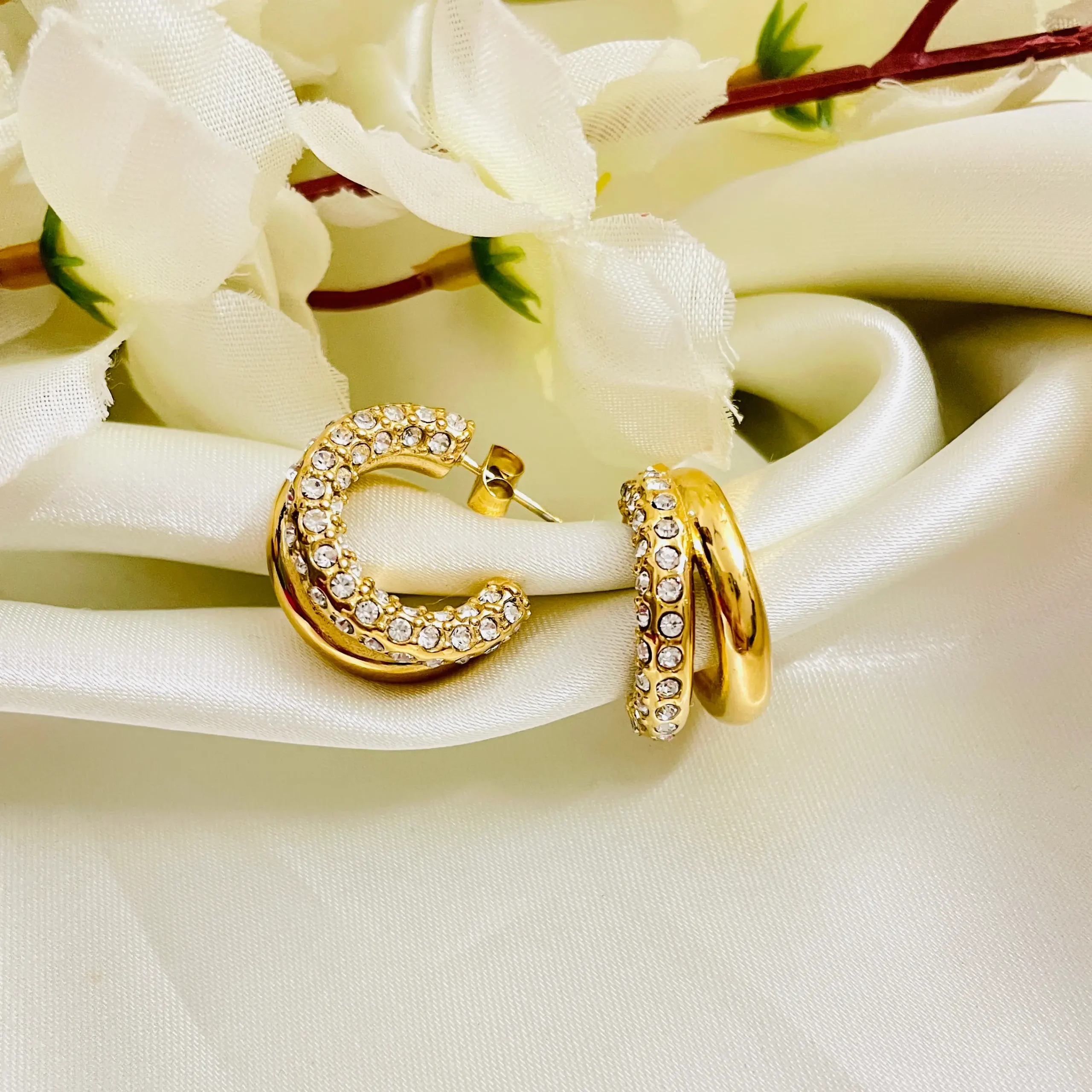 Studded Double Line Hoop Earrings