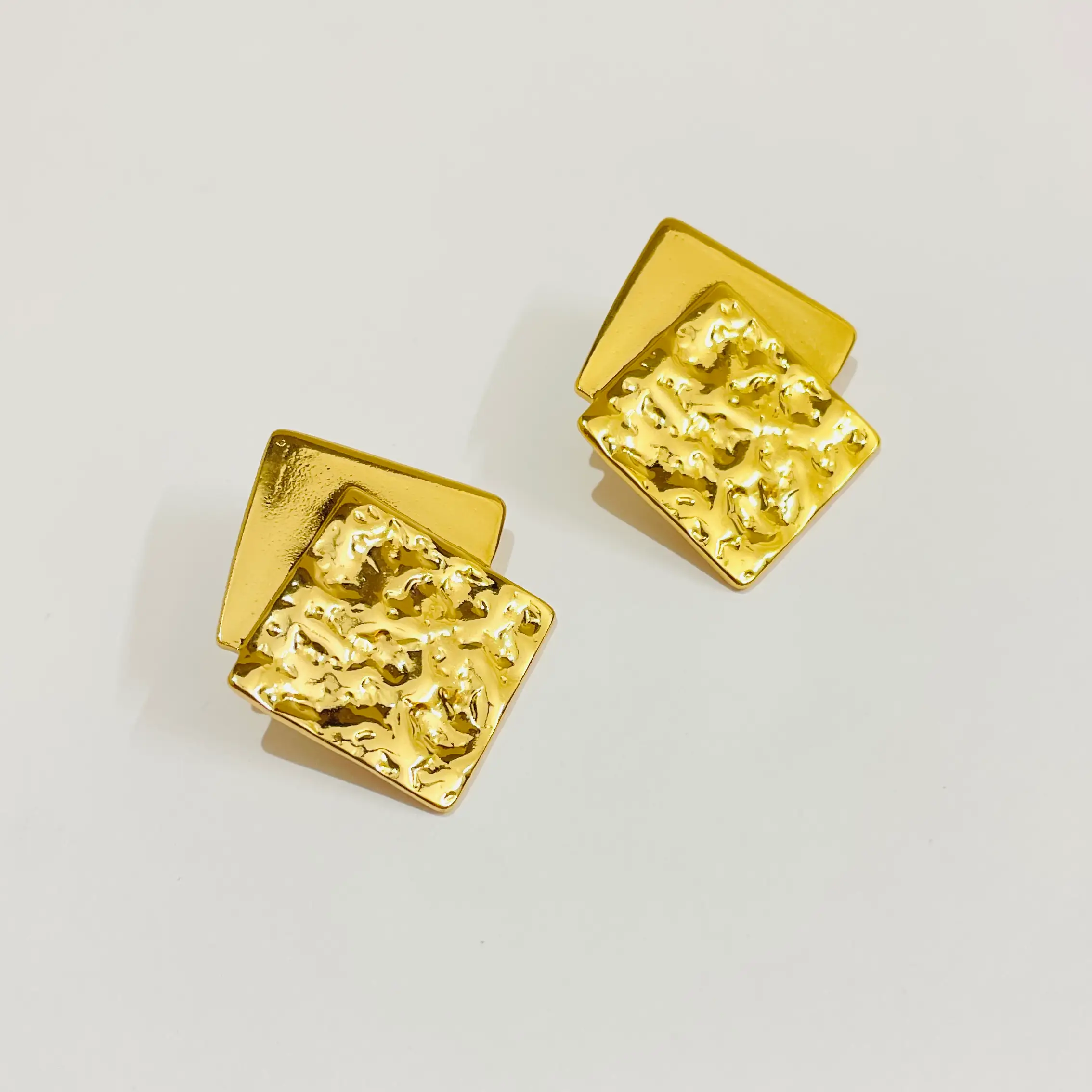 Two Golden Squares Anti Tarnish Earrings - Image 2