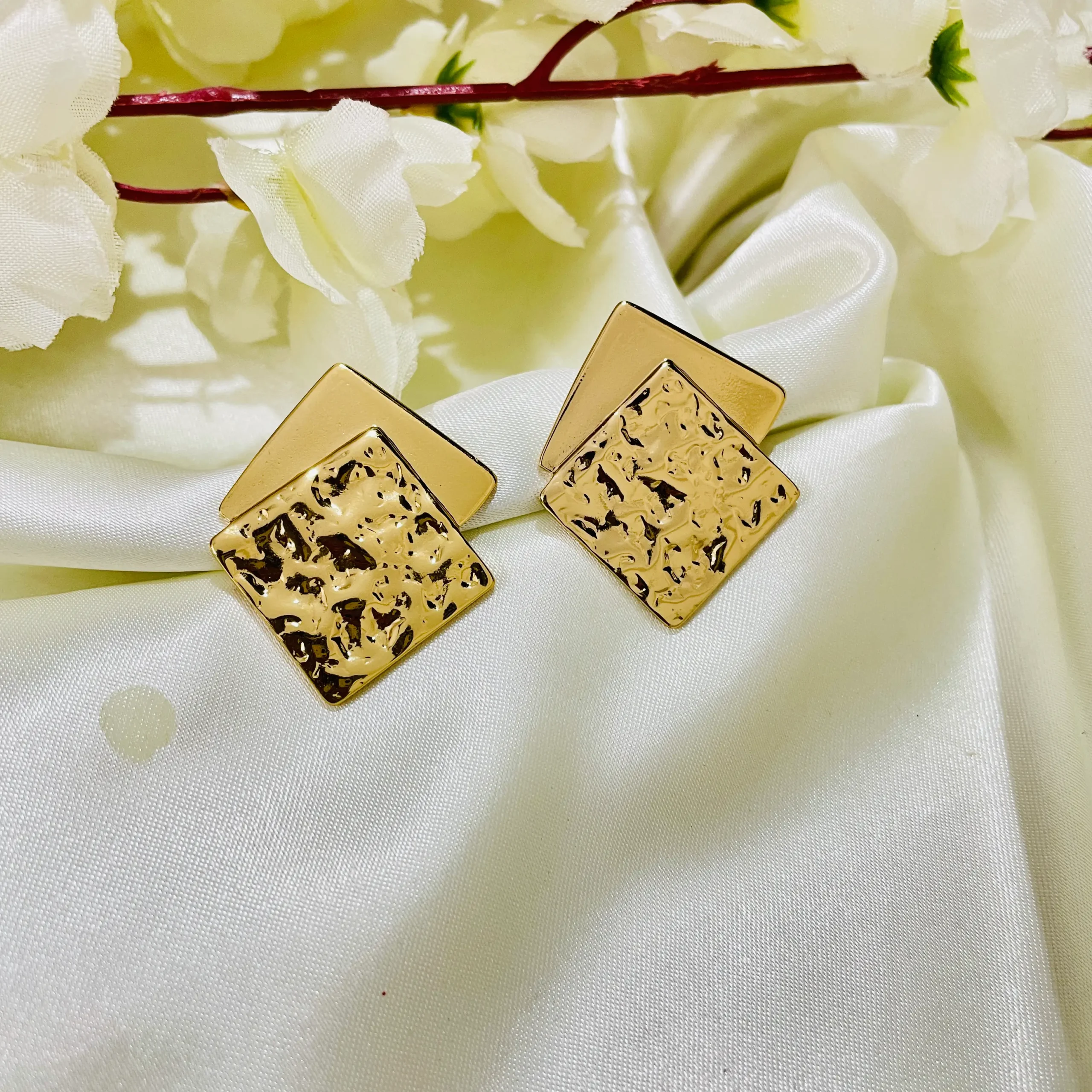 Two Golden Squares Anti Tarnish Earrings