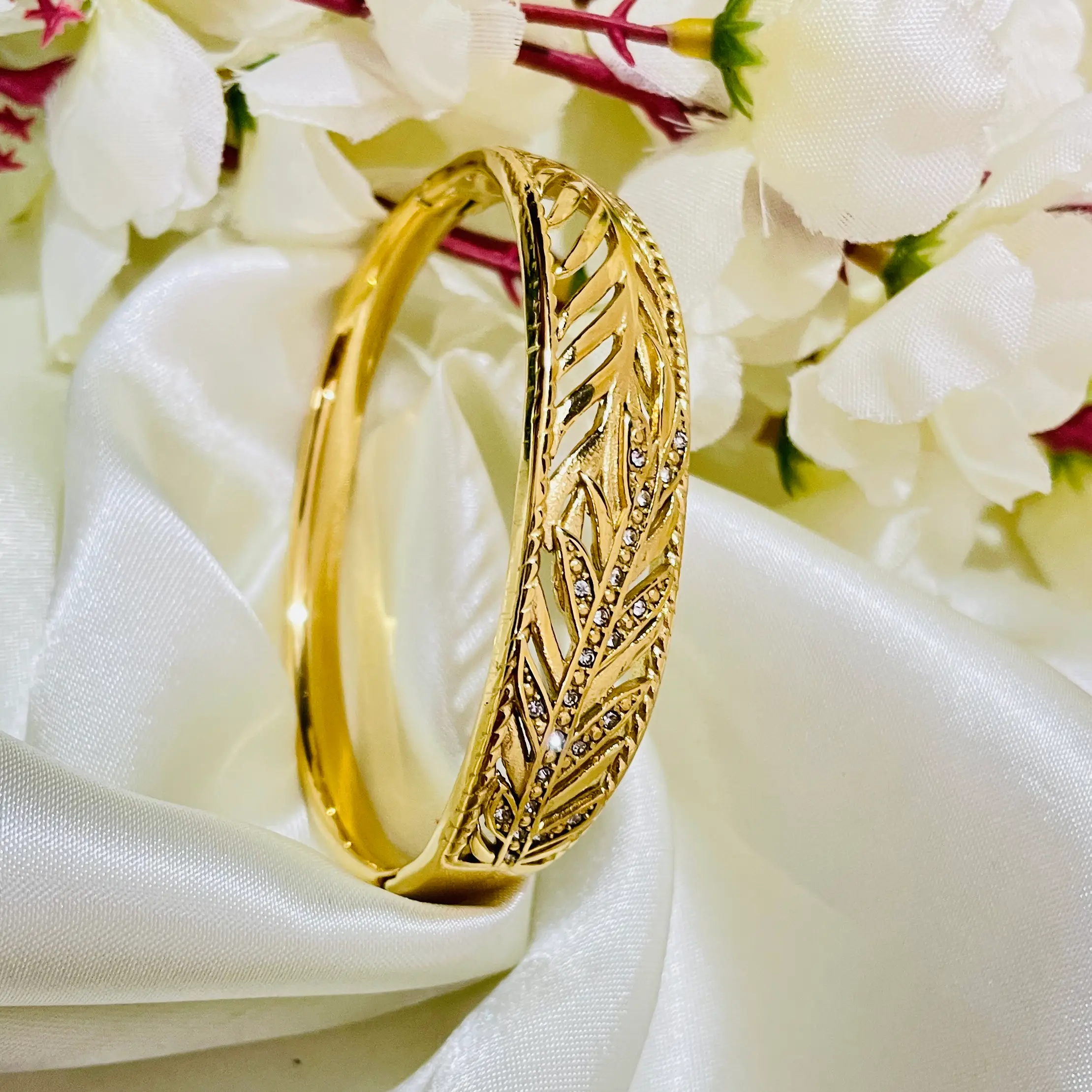Leaf Studded Bangle Bracelet