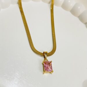 Pink Stone Snake Chain Necklace