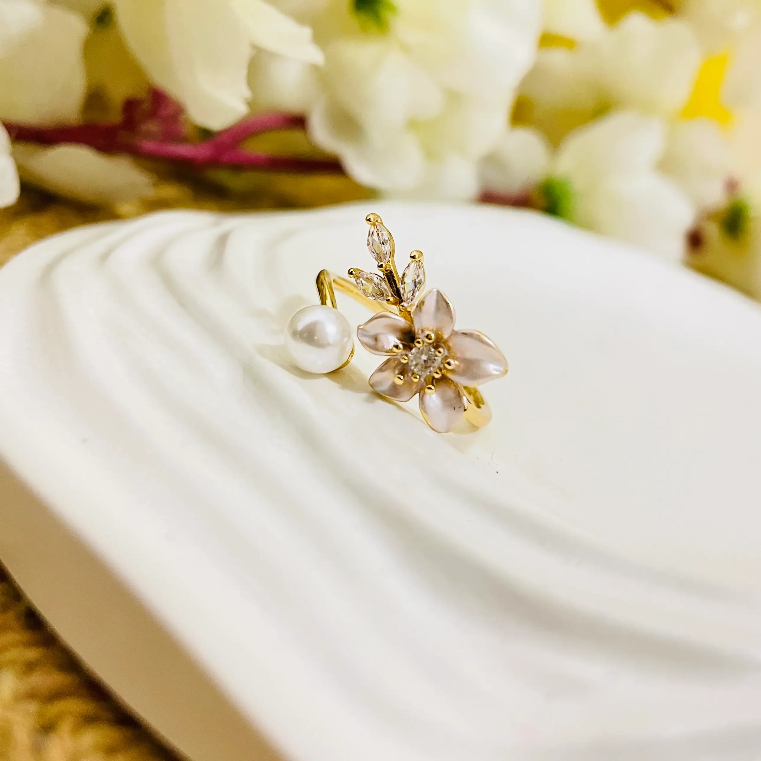 Elegant Blossom Pearl Ring